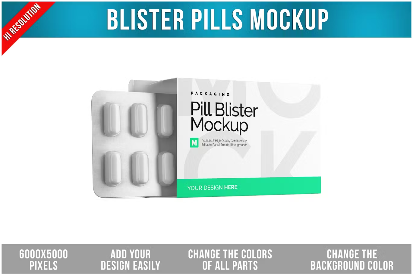 6148 创意药丸包装模型展示设计PSD样机-Blister Pills Mockup