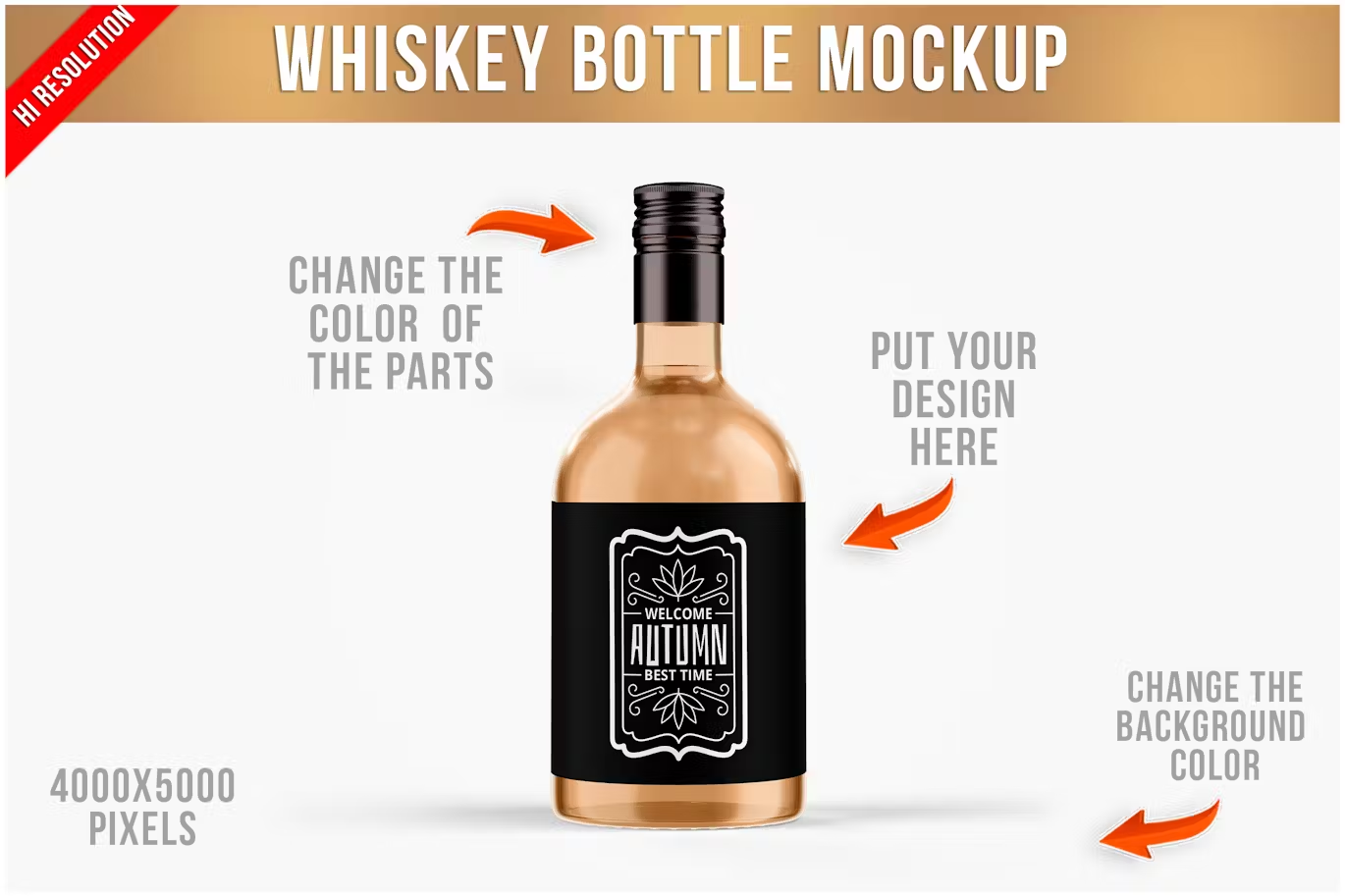 6150 高级酒瓶模型设计包装展示PSD样机-Whiskey Bottle Mockup