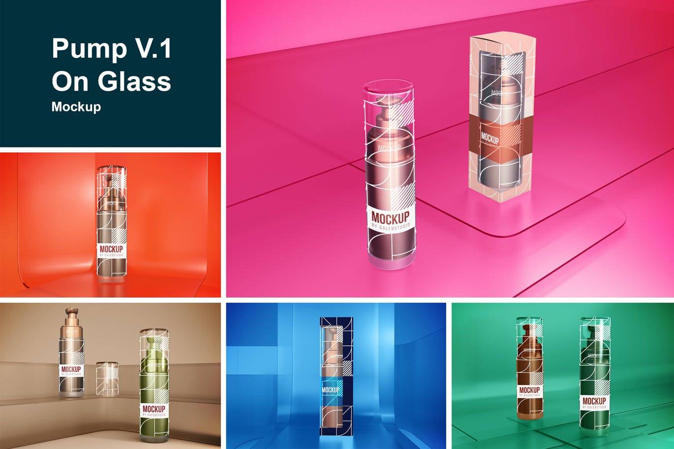 6181 护肤品瓶子设计样机Glass实体模型-elements-pump-v-1-on-glass