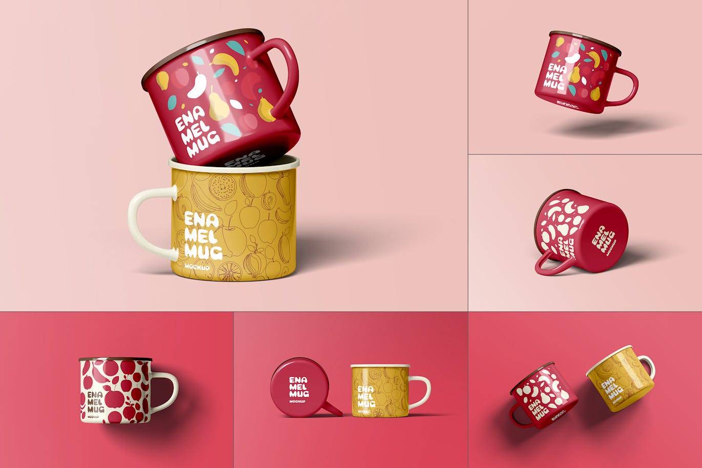 6266 多彩的搪瓷杯模型样机-Enamel Mug Mockup