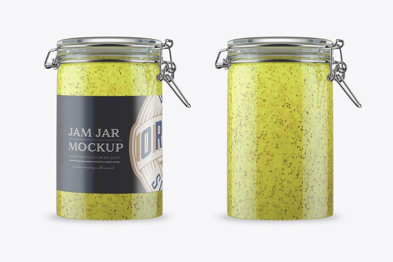 6282 猕猴桃果酱罐包装设计样机psd模板 Kiwi Jam in Classic Jar Mockup