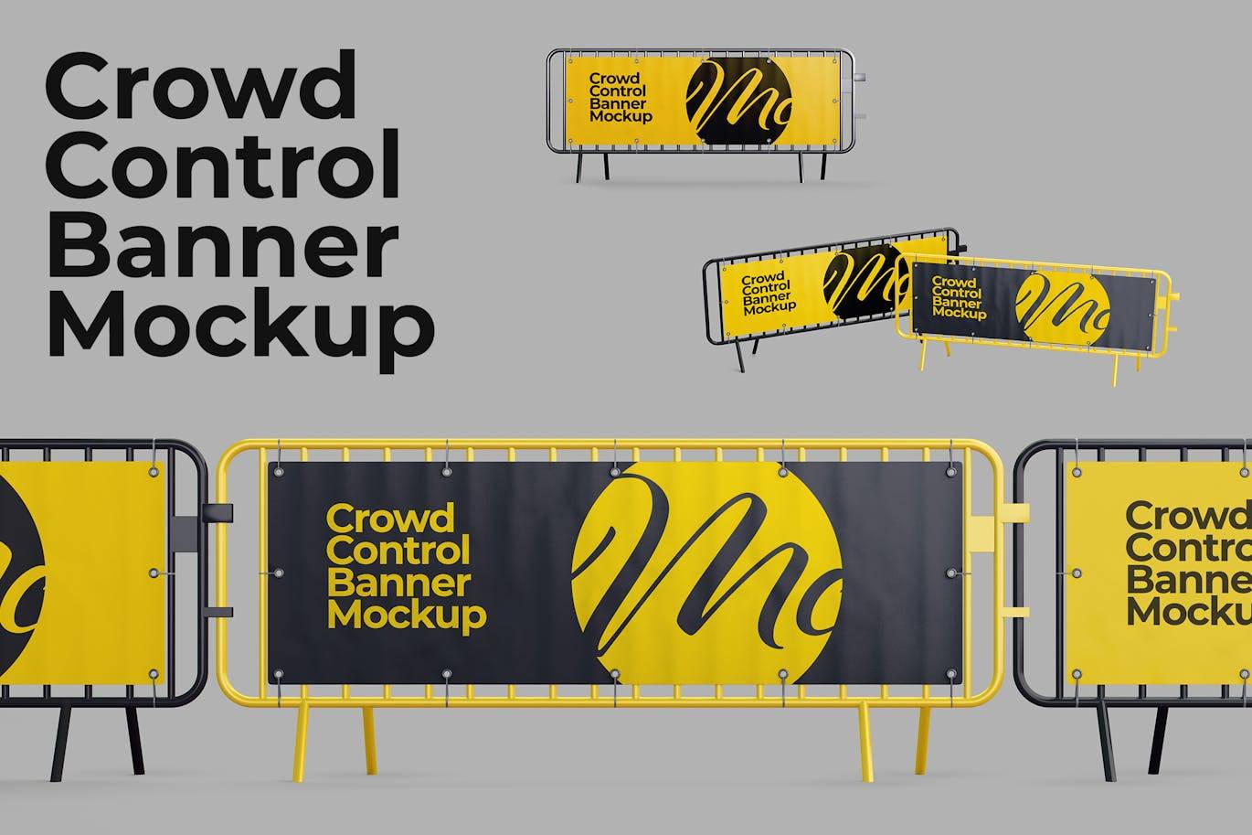 6290 多功能高品质人群围栏横幅样机-crowd control banner mockup